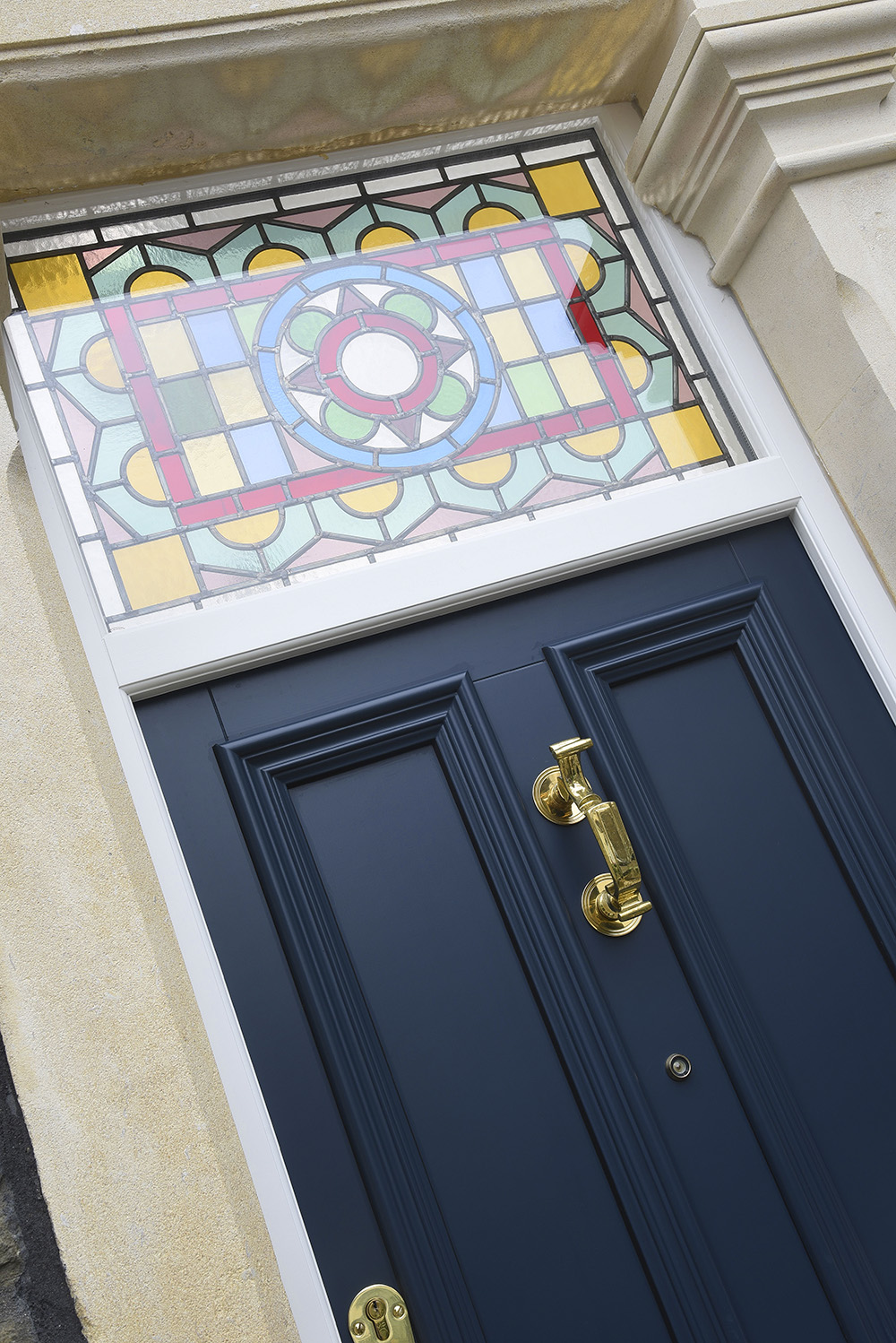 Bevington Entrance Door With Toplight Featuring Bespoke Stained Glass Design