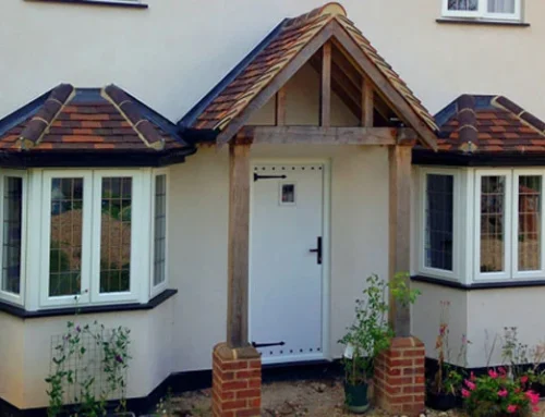 Evolution – External Cottage Black Door with Oak Porch